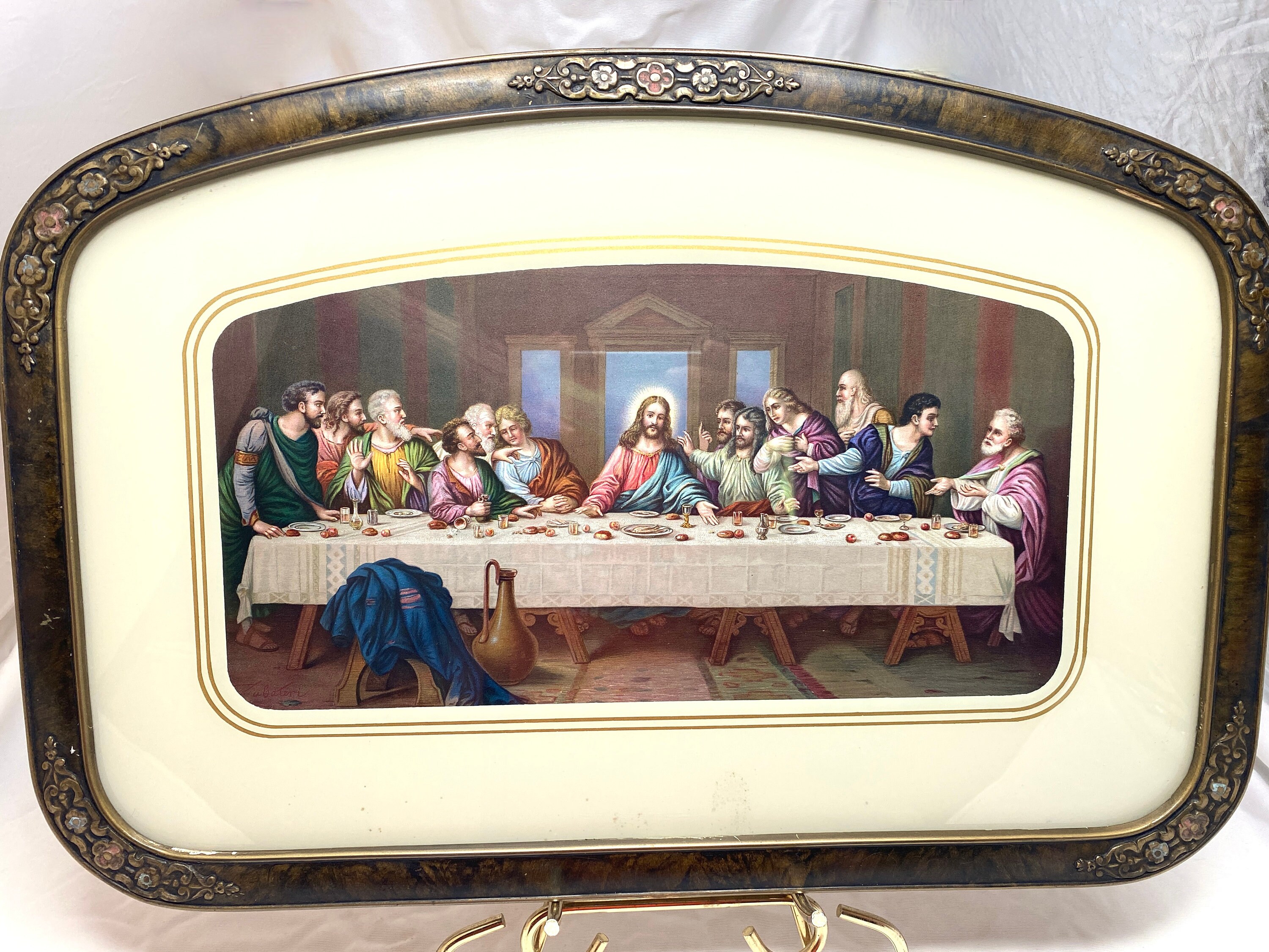 The Last Supper Jesus Lithograph Print Signed Zabateri  22”x 14.5"