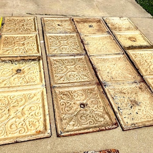 Antique Rustic Patina Metal Reclaimed Tin Raised Ceiling Tiles, Ceiling Panels, Architectural Salvage, Tin Ceiling, Set of Four 24x24 Panels