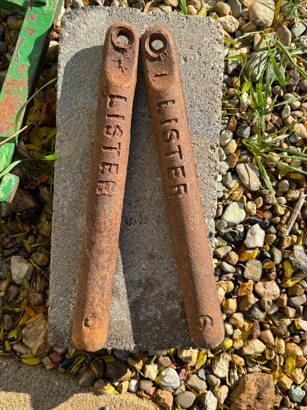 Set of Two, Antique Iron Window Sash Weights, LISTER 6 Lb. Window
