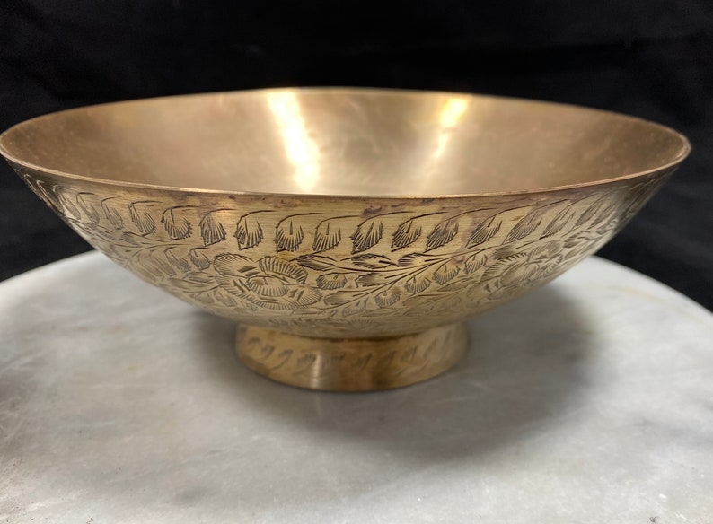 Vintage Solid Brass Pedestal Bowl India 338 J Flower/leaf Etsy