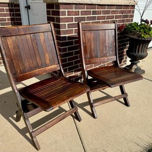 Antique Wood Deck Chair, Readsboro Chair Company Wood Folding Chair, Auditorium Chair, Church Chair, Steamship Chair.