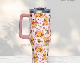 Cartoon Bär Tasse, Edelstahlbecher, 40 Unzen Griff Becher, Winnie und Schwein, Stanley Dupe, Epoxy Free
