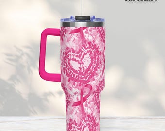 Brustkrebs-Tasse, Edelstahlbecher, Stanley Dupe, 40-Unzen-Griffbecher, epoxidfrei