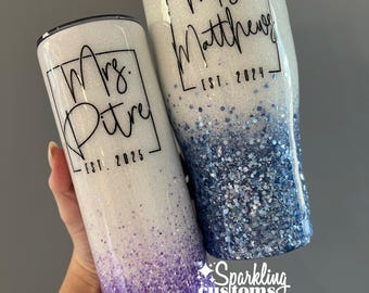 Custom Mrs Tumbler, Future Mrs Cup, Glitter Epoxy Tumbler, Custom Glitter Mrs Cup, Bride Tumbler, Gift for Bride, Mrs Glitter Cup, Bride Cup
