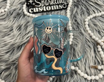 Beach Glass Coffee Mug, 17 Oz Tumbler, Coffee Lover Gift, Stocking Stuffer, Iced Coffee Girlie, Sea Glass Mug, Tropical Cup