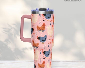 Hühnerbecher, 40-Unzen-Griffbecher, Geschenk für Hühnerliebhaber, Gehöftleben, Bauernhausbecher, Edelstahl, Epoxy frei