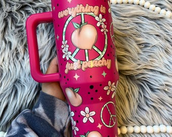 Just peachy Tumbler, 40 oz. Handle Cup, Leakproof Tumbler, Floral Peach Cup, Pink Cup, Sarcastic Tumbler