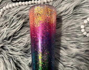 Ombre Snowglobe Cup, Glitter Globe, Snowglobe Tumbler, 24 oz Acrylic Tumbler, Custom Snowglobe Cup, Rainbow Glitter Cup, Gift for Her