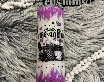 Made of Fire and Ice Tumbler, Sparkle Cup, Glitter Epoxy, 24 oz Tumbler, Flame Cup, Iced Coffee Lover, Gifts for Her, Tumbler with Straw