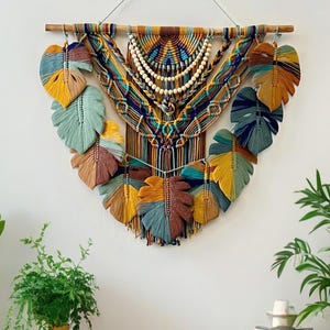 Colorful Macrame Leaf Wall Hanging, Macrame Wall Hanging, Green Wall Art, Boho Home Decor, New Home Gifts, Farmhouse Decor