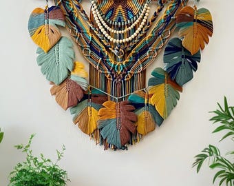 Colorful Macrame Leaf Wall Hanging, Macrame Wall Hanging, Green Wall Art, Boho Home Decor, New Home Gifts, Farmhouse Decor