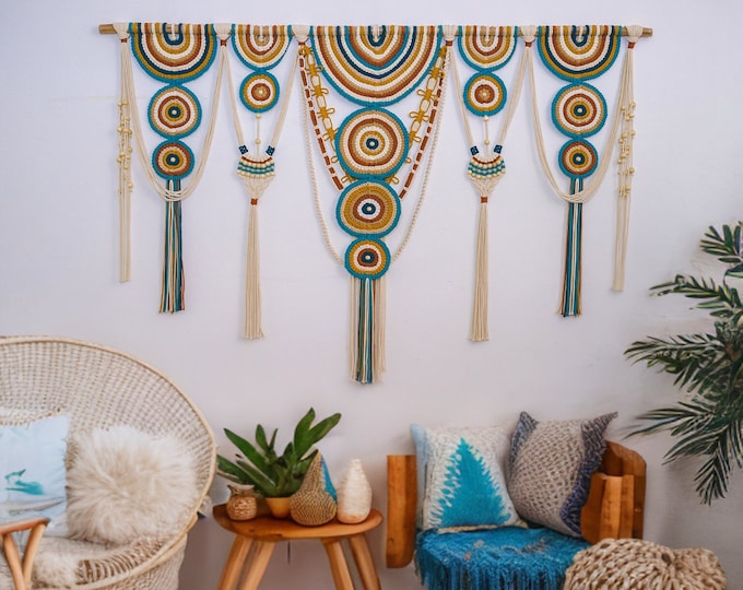 Large Macrame Wall Hanging: Boho Cotton Yarn Tapestry (59x37 inches)