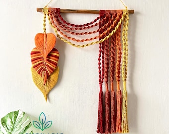 Large Macrame Leaf Wall Art: Colorful Boho Tapestry