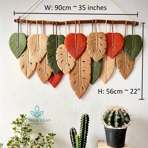 Large Macrame Leaf Wall Art: Colorful Boho Tapestry (35x22 inches)