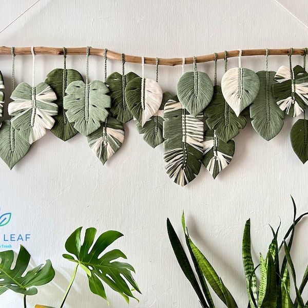 Monstera-Blatt-Wandbehang aus Makramee, große Blatt-Makramee-Wandkunst, Makramee-Wandkunst, Wandteppiche, Makramee-Blattgemälde an der Wand