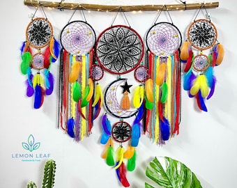 Large Moon & Stars Dreamcatcher: Boho Nursery Wall Hanging