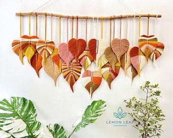 Macrame Leaf Wall Hanging: Boho Home Decor, Green Wall Art