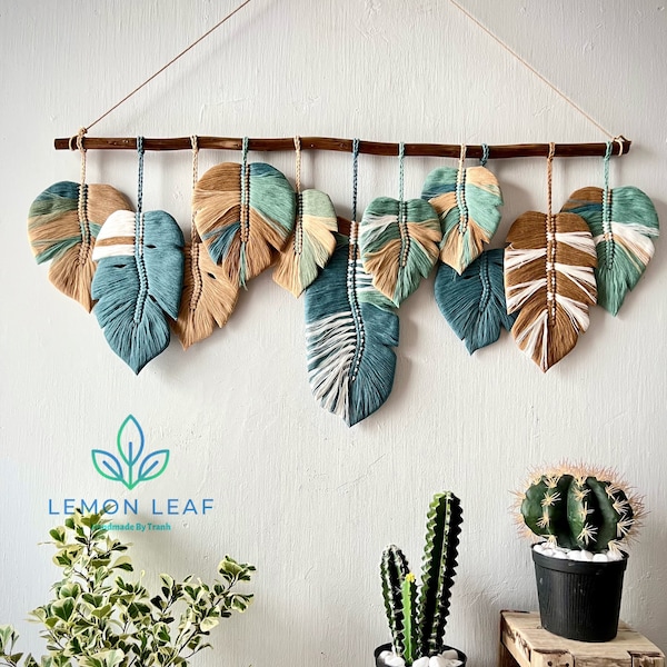 Monstera leaf wall hanging macrame, large leaf macrame wall art, macrame wall art, wall tapestries, macrame leaf painting on the wall