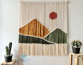 Handmade Macrame Wall Hanging: Mountain & Sun Design