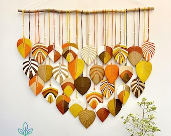 Macrame Leaf Wall Hanging: Boho Home Decor, Green Wall Art