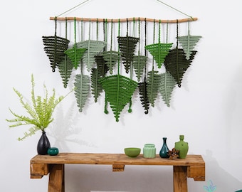 Large Macrame Fern Leaf Wall Hanging: Boho Wall Art