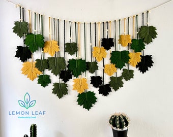 Green Leaf Macrame Wall Hanging: Large Boho Wall Art
