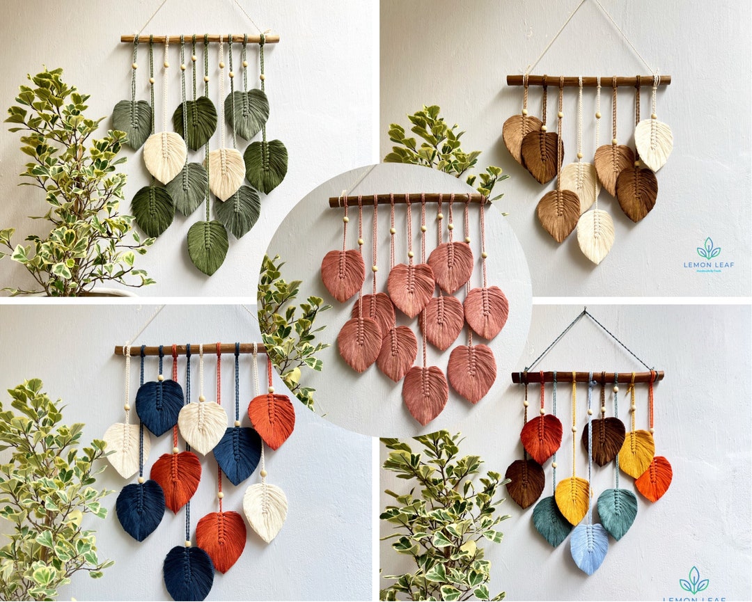 Green Leaf Macrame Wall Hanging, Large Leaf Macrame Wall Hanging