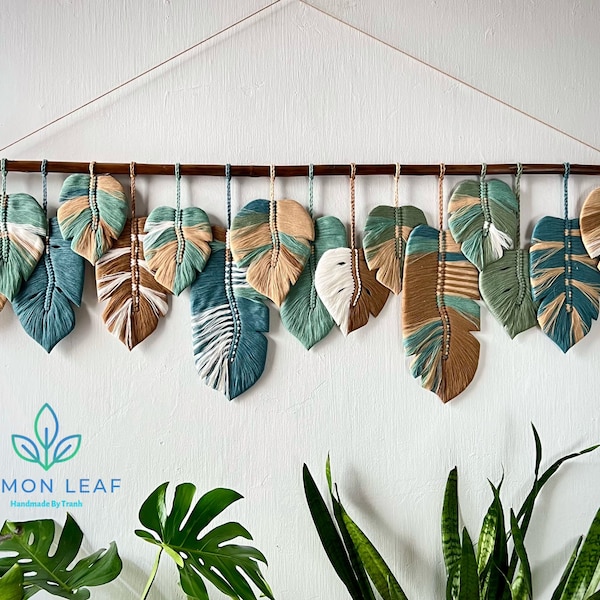 Monstera leaf wall hanging macrame, large leaf macrame wall art, macrame wall art, wall tapestries, macrame leaf painting on the wall