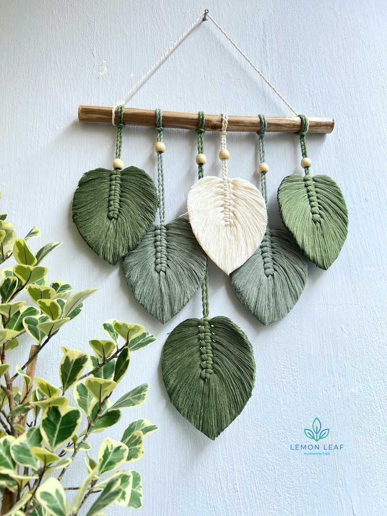 Green Leaf Macrame Wall Hanging Large Leaf Macrame Wall Etsy