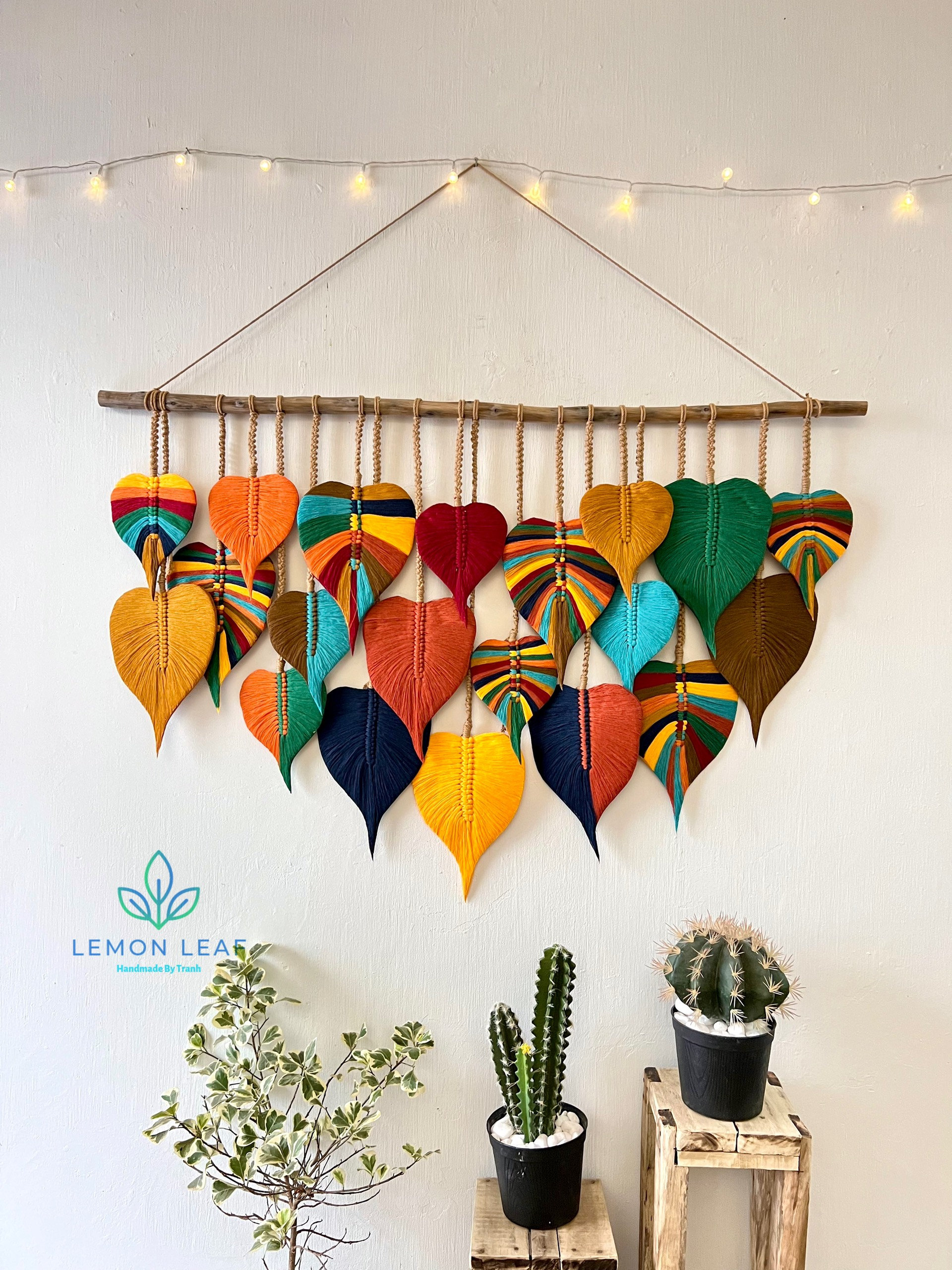 Large Boho Macrame Leaf Wall Hanging: Colorful Home Decor
