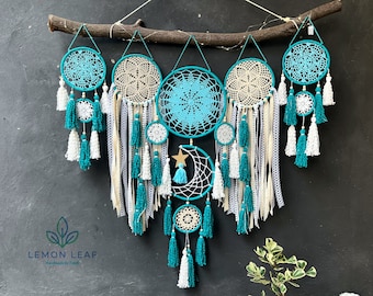 Large Moon & Stars Dreamcatcher: Boho Nursery Wall Hanging