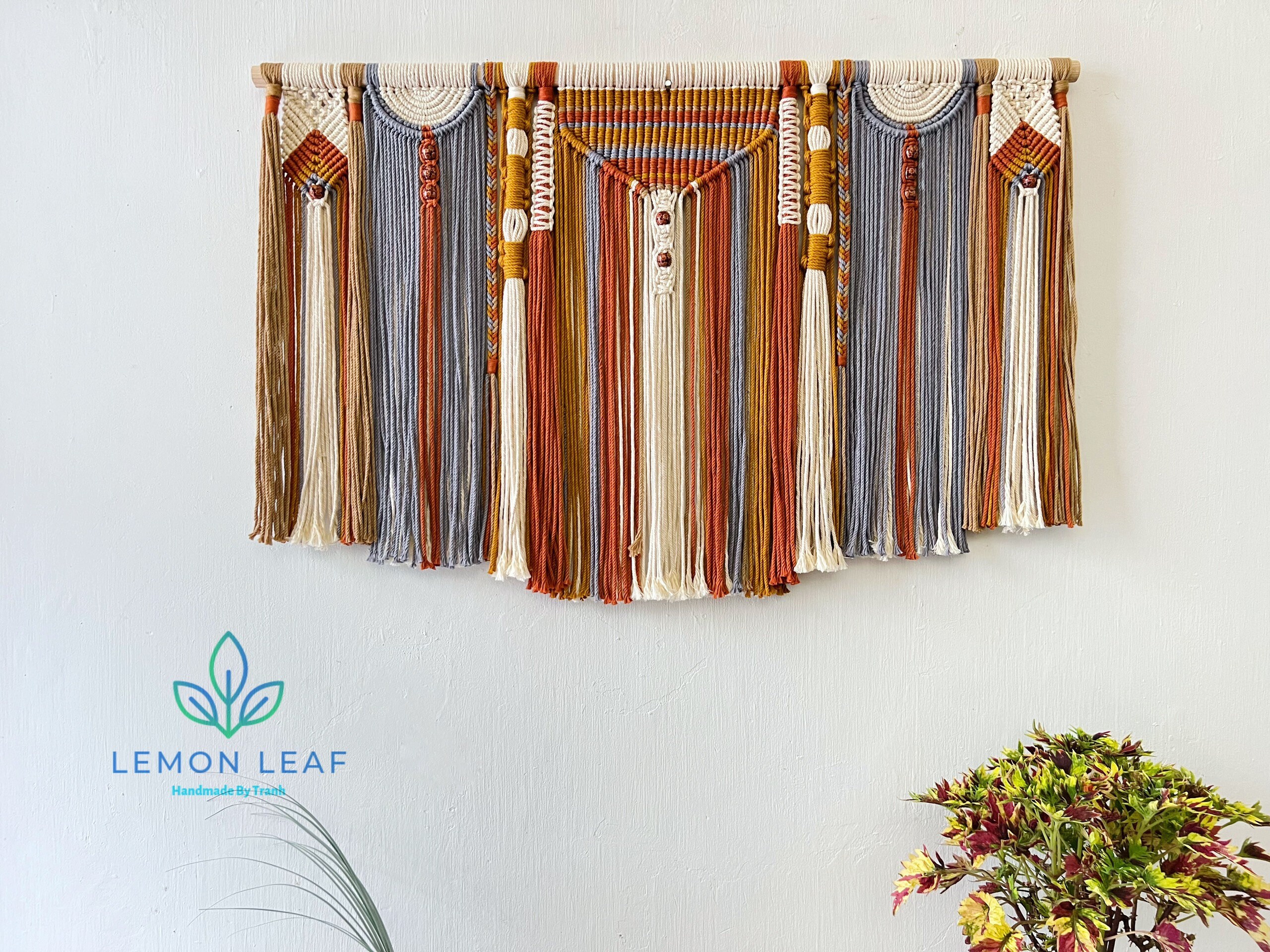 Boho Macrame Wall Hanging: Handmade Cotton Yarn Wall Art (40x26 inches)