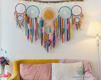 Large Moon & Stars Dreamcatcher: Boho Nursery Wall Hanging