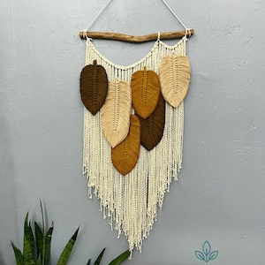 Grandes folhas de macramê para pendurar na parede: decoração boho para casa