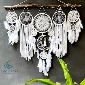 Large Moon & Stars Dreamcatcher: Boho Nursery Wall Hanging