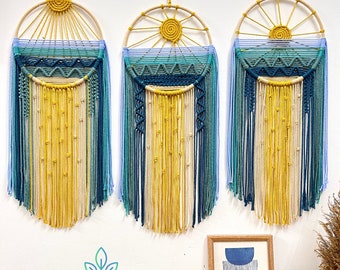 Dreamcatcher macrame sun on the sea, blue sea home decoration, girlfriend gift, mother gift, housewarming gift.