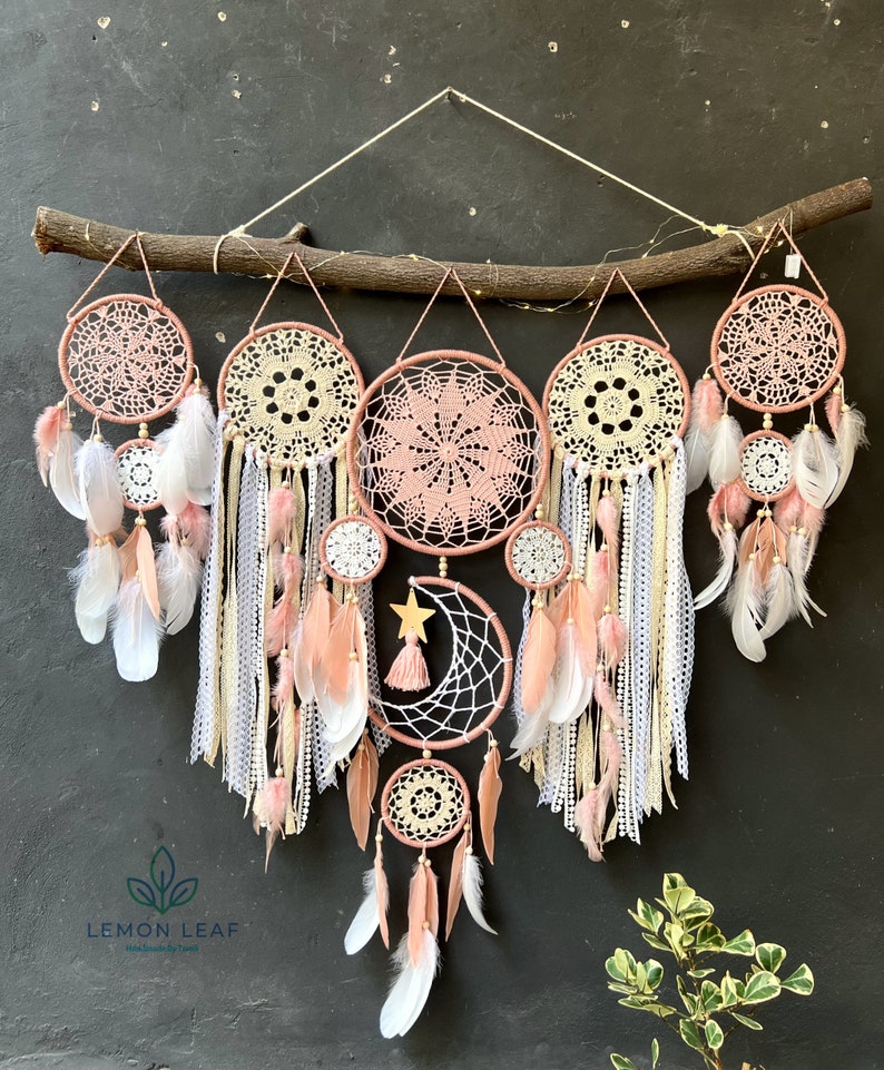 Dreamcatcher Moon and Stars Hanging Over the Bed Large Dream Etsy