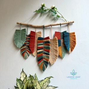 Boho handmade macrame leaves wall hanging, macrame feather wall hanging, gift for mom,  home decoration, nursery decoration