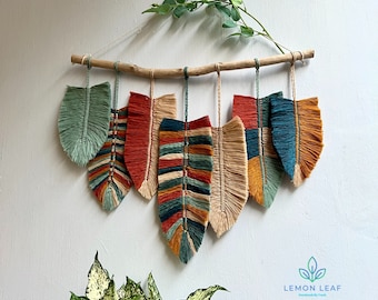 Boho Macrame Feather Wall Hanging: Colorful Handmade Home Decor