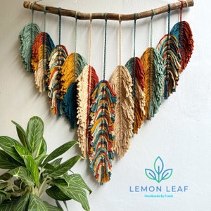 Rustic handmade leaves hanging on the wall, macrame feather wall hanging, gift for mom, home decoration, nursery decoration, macrame wall