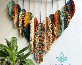 Rustic handmade leaves hanging on the wall, macrame feather wall hanging, gift for mom, home decoration, nursery decoration, macrame wall