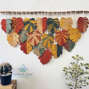 Macrame Leaf Wall Hanging: Boho Home Decor, Colorful Cotton Yarn Art