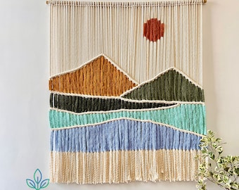 Handmade Macrame Mountain Landscape Wall Hanging: Cotton Yarn Art