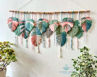 Monstera leaf wall hanging macrame, large leaf macrame wall art, macrame wall art, wall tapestries, macrame leaf painting on the wall