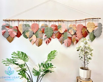 Large Macrame Monstera Leaf Wall Art: Colorful Boho Tapestry