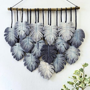 Large Monstera Leaf Macrame Wall Hanging: Hand-Dyed Cotton Art