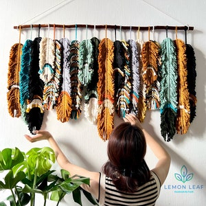 Rustic handmade leaves hanging on the wall, macrame feather wall hanging, gift for mom, home decoration, nursery decoration, macrame wall