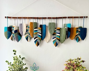 Large Macrame Feather Wall Hanging: Sea Green Boho Decor