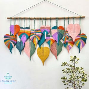 Colorful Heart Macrame Leaf Wall Hanging: Boho Home Decor