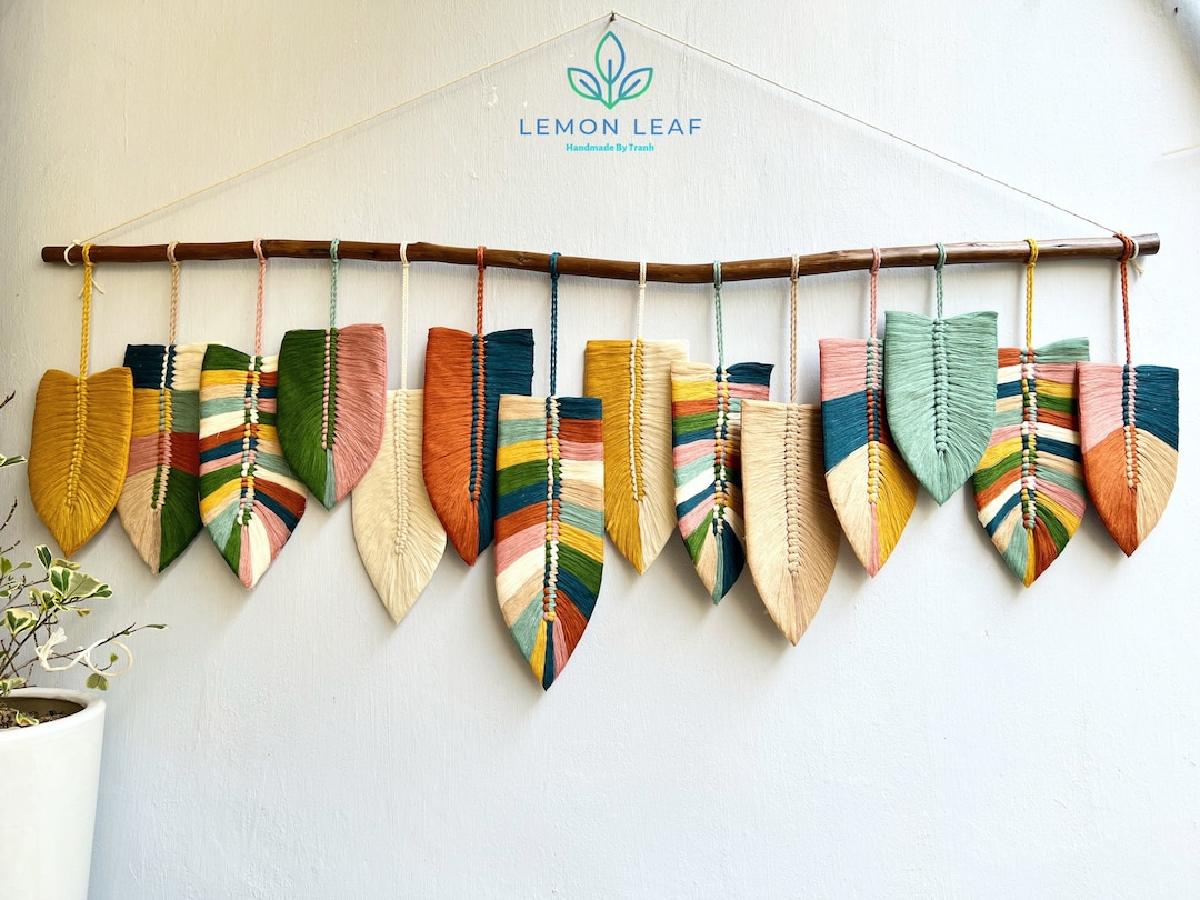 Large Boho Colored Macrame Wall Hanging, Macrame Feather Wall Hanging